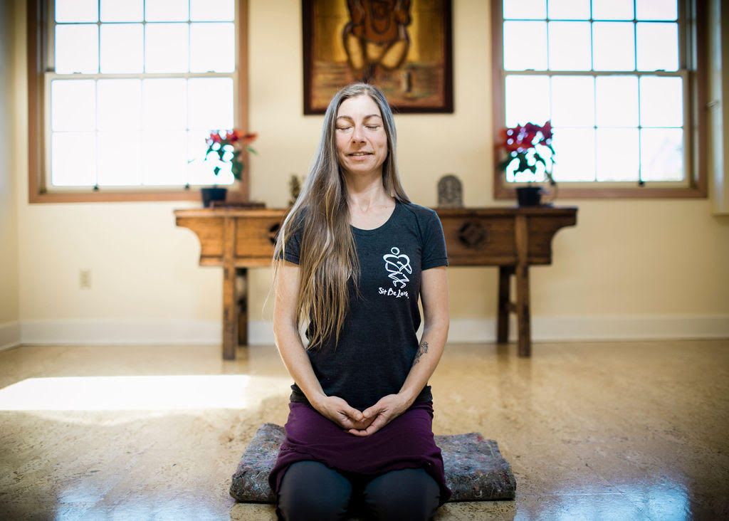 Yoga Therapist Samantha Akers in mindfulness meditation
